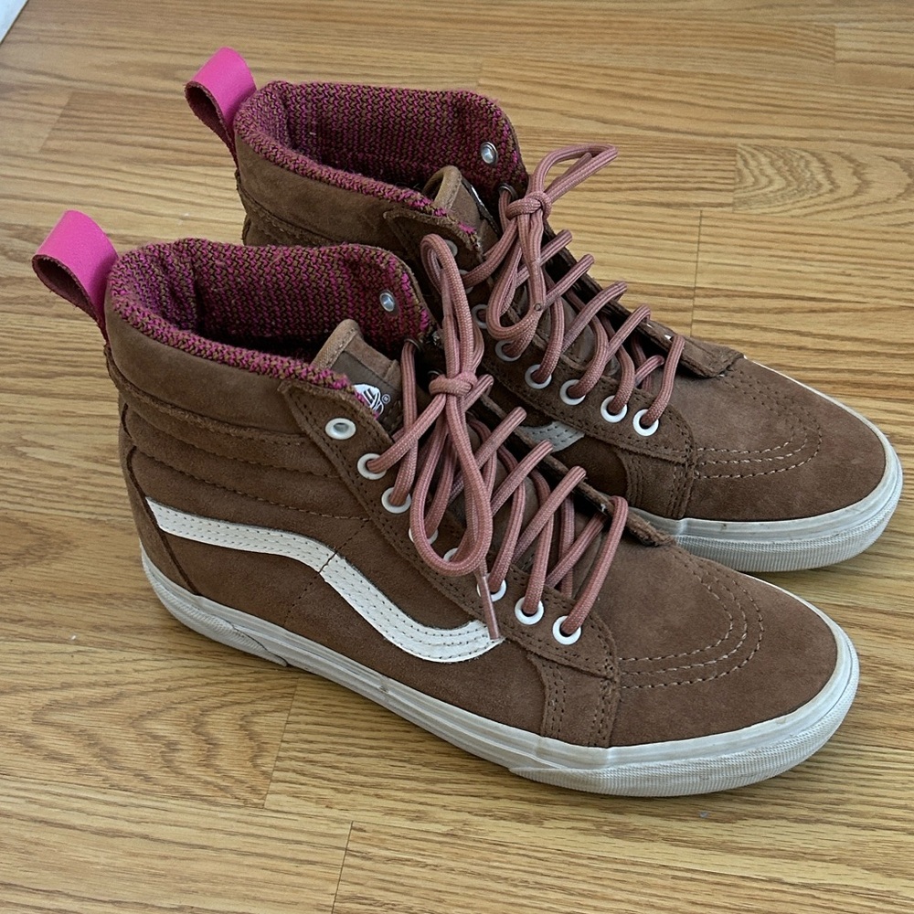 Men / Women's Vans Brown and Pink High-Top Sneakers